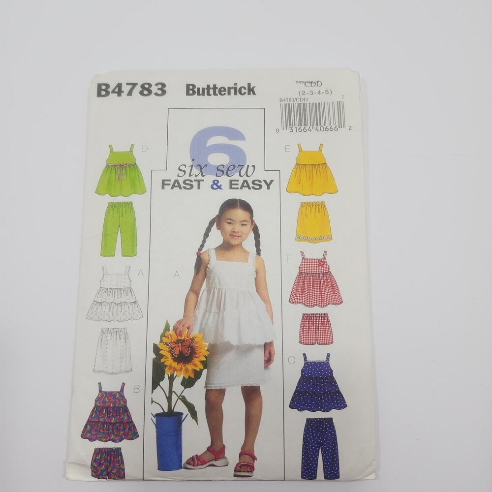 UNCUT Butterick B4783 6 Sew Fast & Easy Girls‎ Top Skirt Shorts Pants Size 2-5